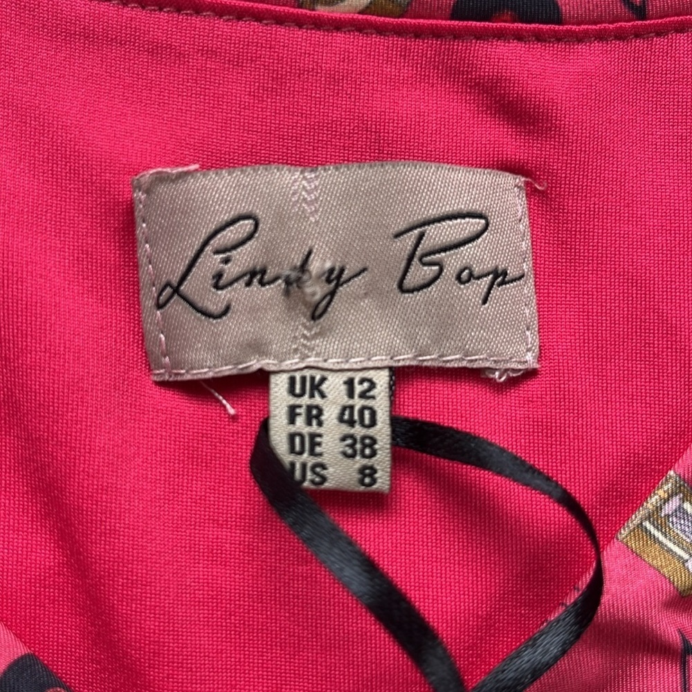 LINDY BOP Faux Wrap Midi Dress in Jukebox Print NWT Size 8 - Picture 2 of 11